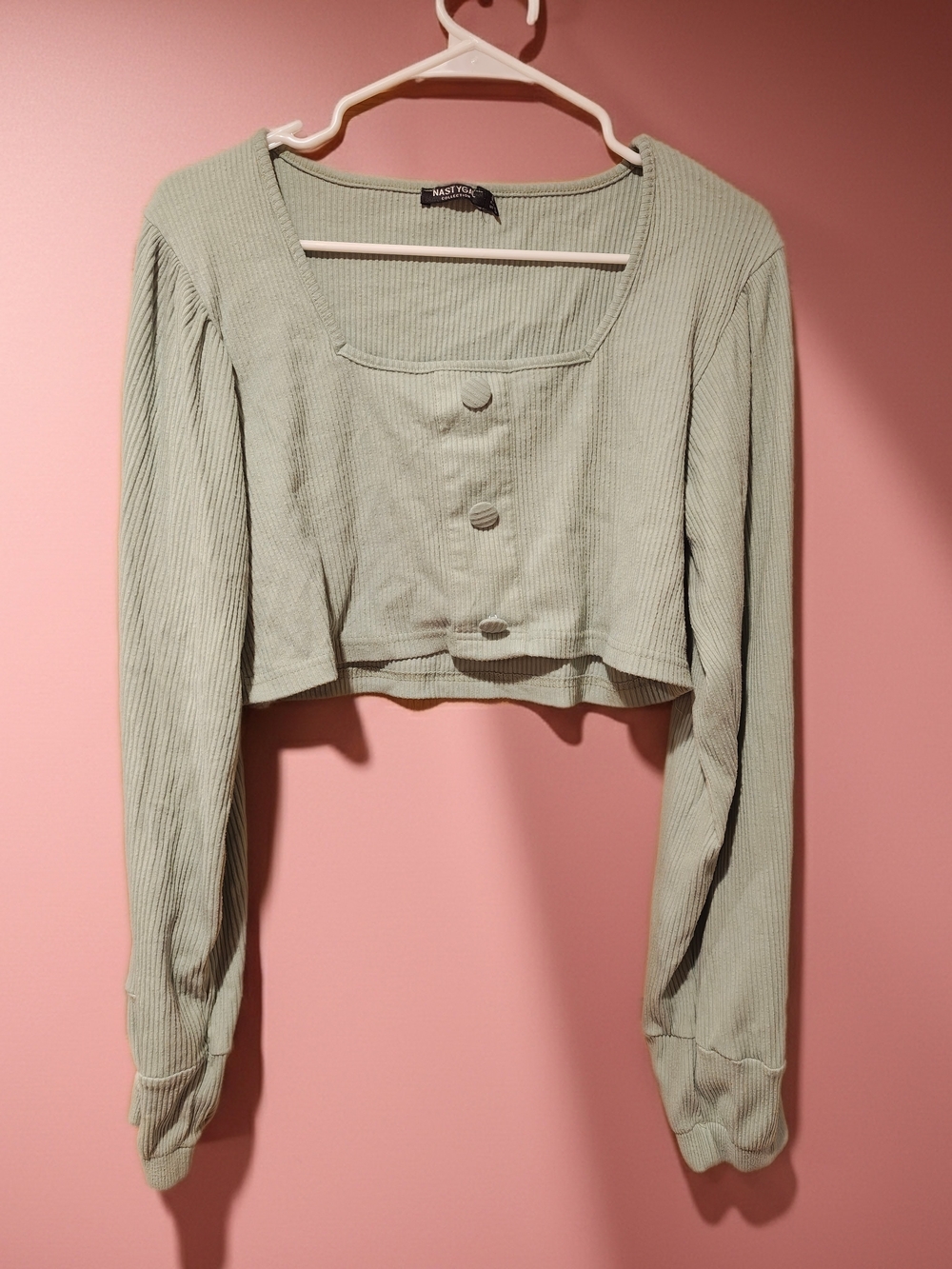 Nasty Gal Sage Ribbed Cropped Top And Shorts
